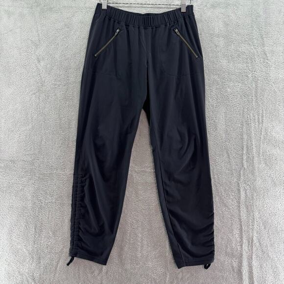 Athleta Pants Womens 6 Black Pull On Elastic Waist Mid Rise Straight Rushed Hem - Picture 1 of 16